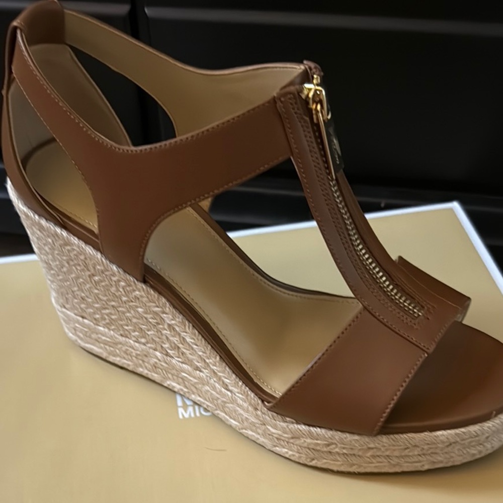 Michael Kors Brown Wedge Espadrilles with Crisscross Straps